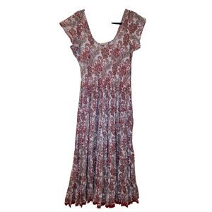 SOFT SURROUNDINGS Kara Dress Red‎ Cream Paisley Tiered Maxi Dress Cap L Large